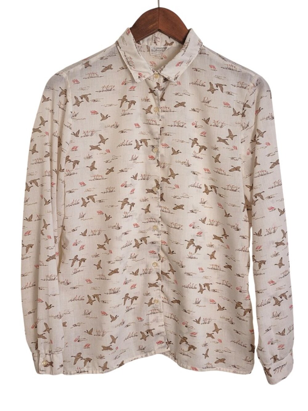 Vintage Country Suburbans Button-Down Shirt Wildlife Bird Motif Pattern ILGWU